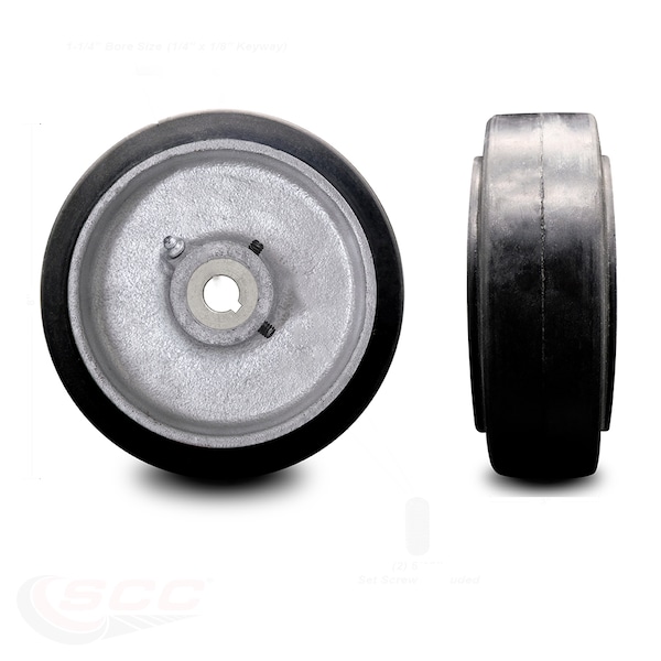8" x 3" Rubber Tread on Cast Iron Keyed Drive Wheel - 1-1/4" Bore